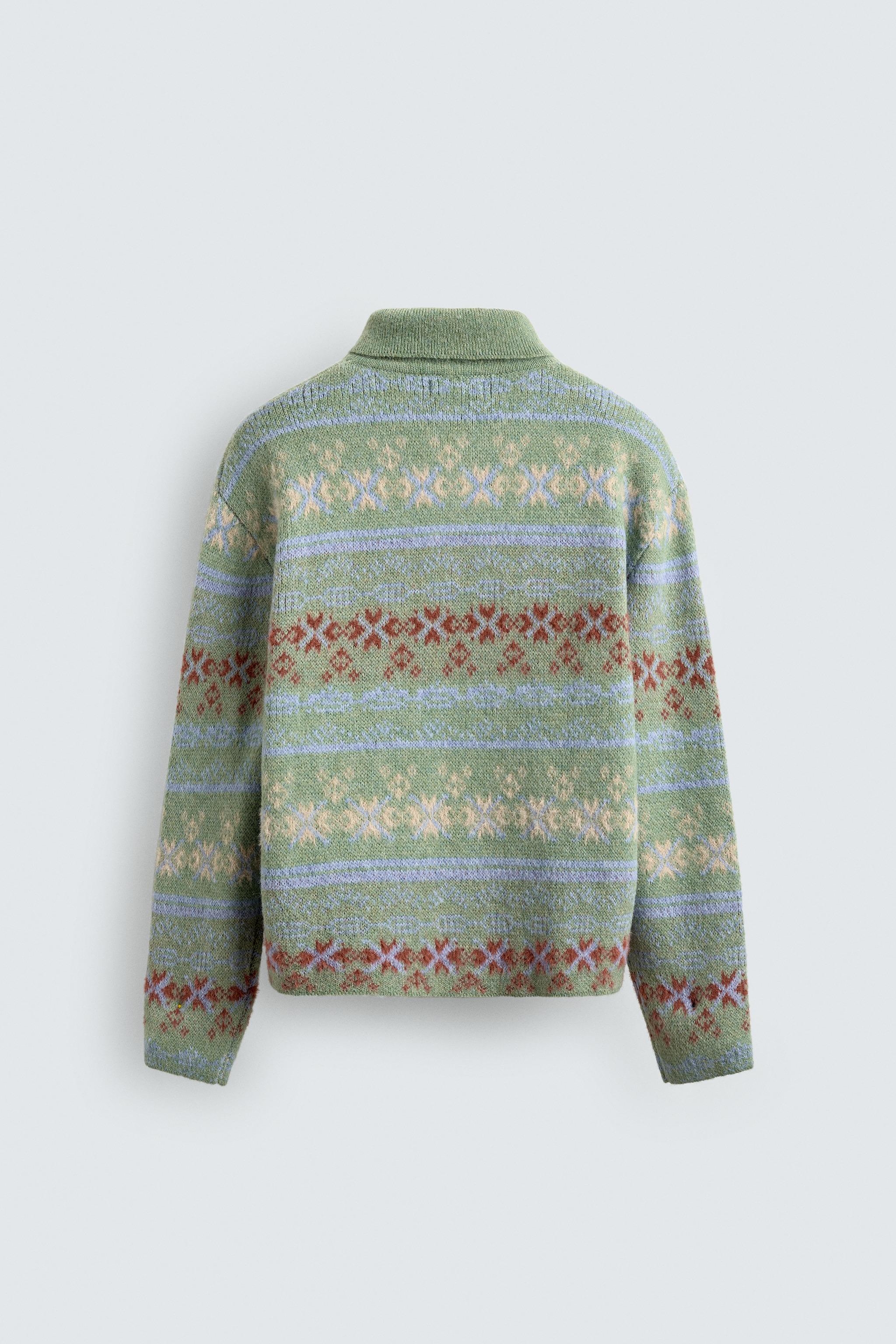 GEOMETRIC TEXTURED JACQUARD KNIT POLO SHIRT